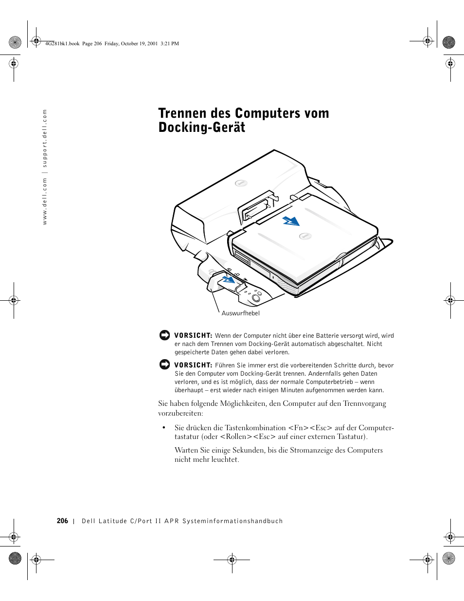 Trennen des computers vom docking-gerät | Dell C__Port II APR User Manual | Page 208 / 438