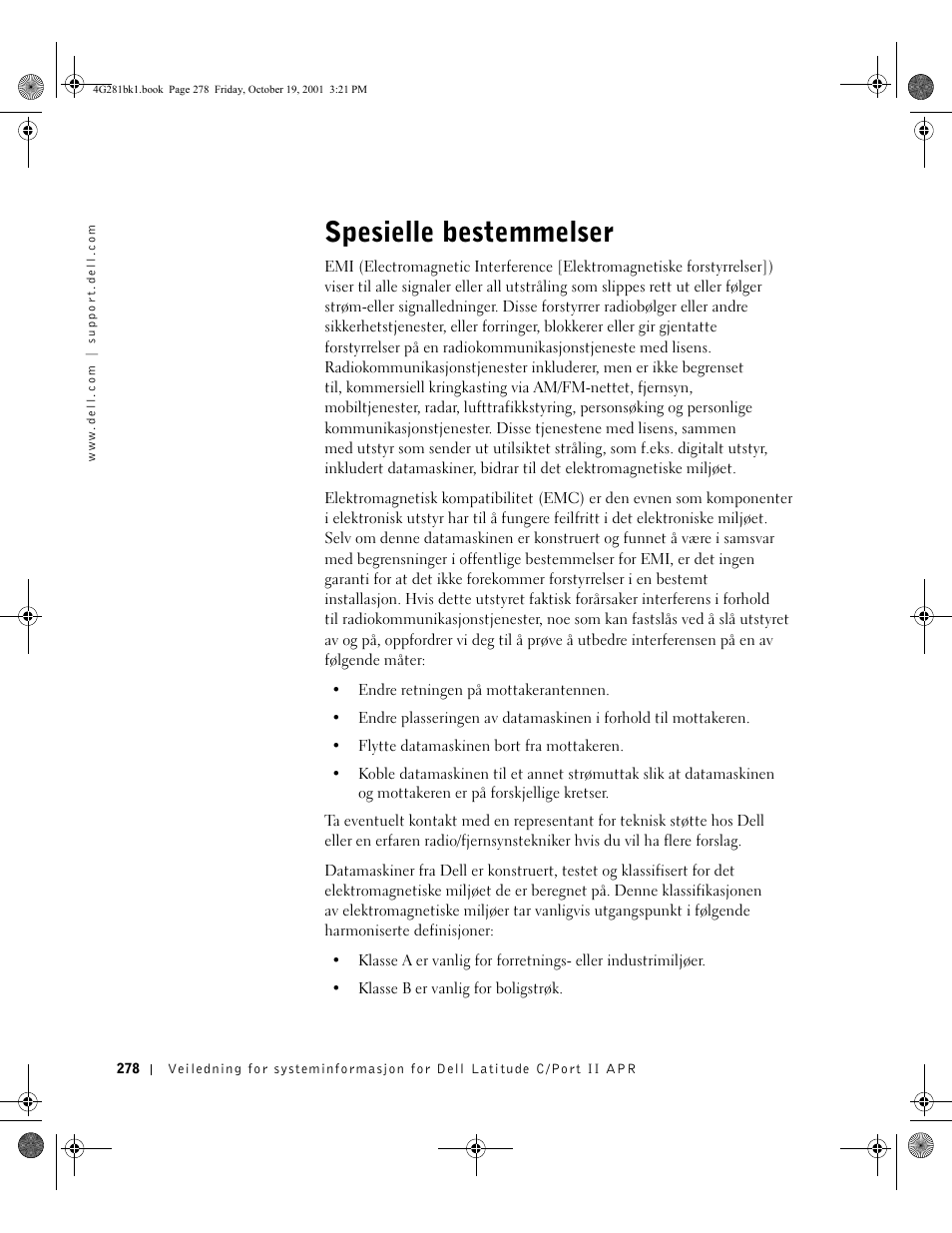 Spesielle bestemmelser | Dell C__Port II APR User Manual | Page 280 / 438