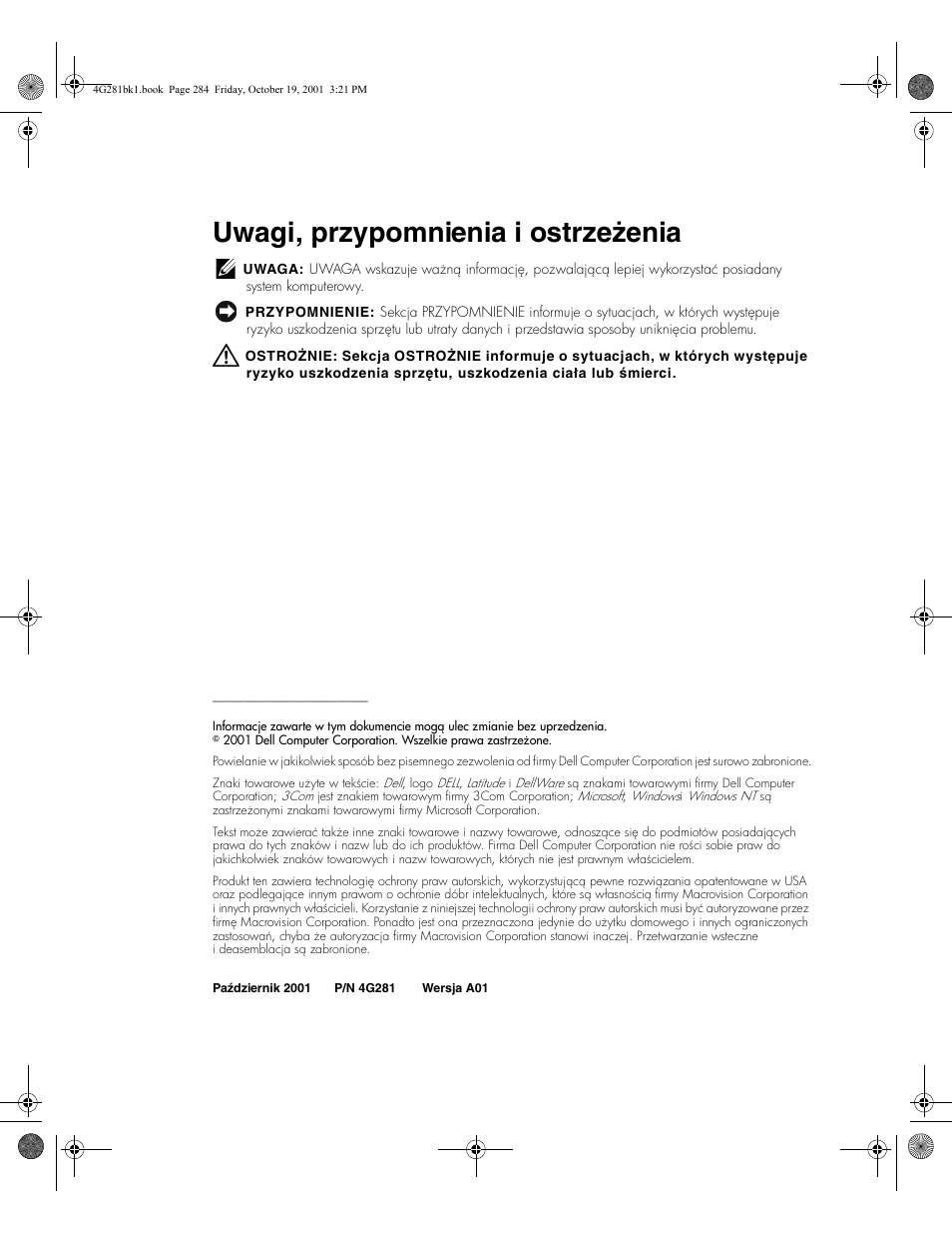 Uwagi, przypomnienia i ostrzeżenia | Dell C__Port II APR User Manual | Page 286 / 438