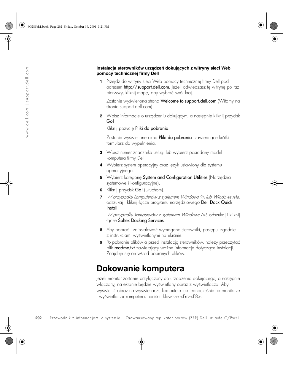 Dokowanie komputera | Dell C__Port II APR User Manual | Page 294 / 438