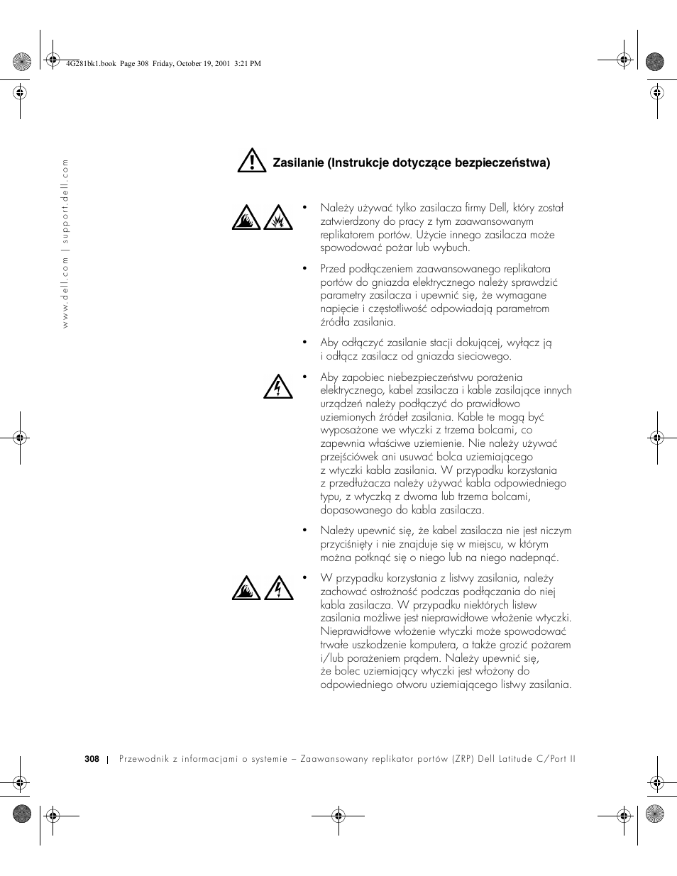 Zasilanie (instrukcje dotyczące bezpieczeństwa) | Dell C__Port II APR User Manual | Page 310 / 438