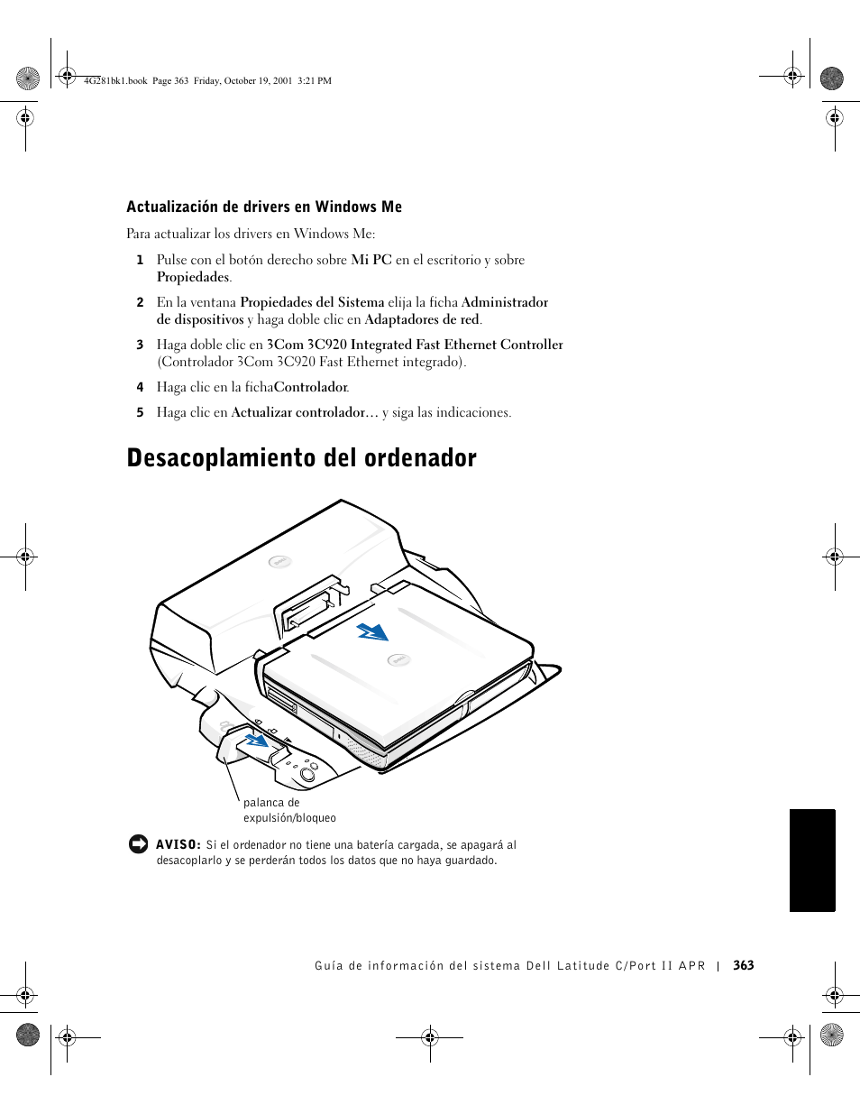 Desacoplamiento del ordenador | Dell C__Port II APR User Manual | Page 365 / 438