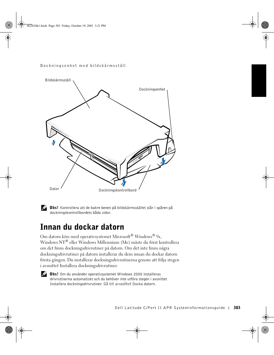 Innan du dockar datorn | Dell C__Port II APR User Manual | Page 385 / 438