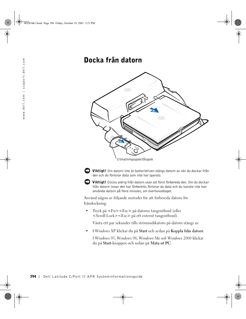 Docka från datorn | Dell C__Port II APR User Manual | Page 396 / 438