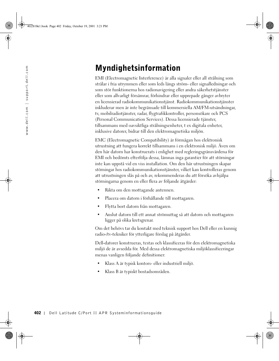 Myndighetsinformation | Dell C__Port II APR User Manual | Page 404 / 438