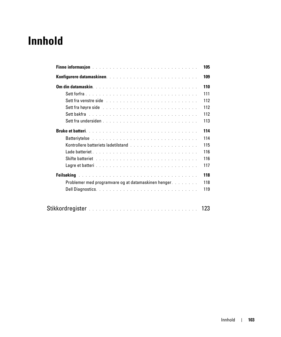 Innhold, Stikkordregister | Dell Latitude D420 User Manual | Page 103 / 226