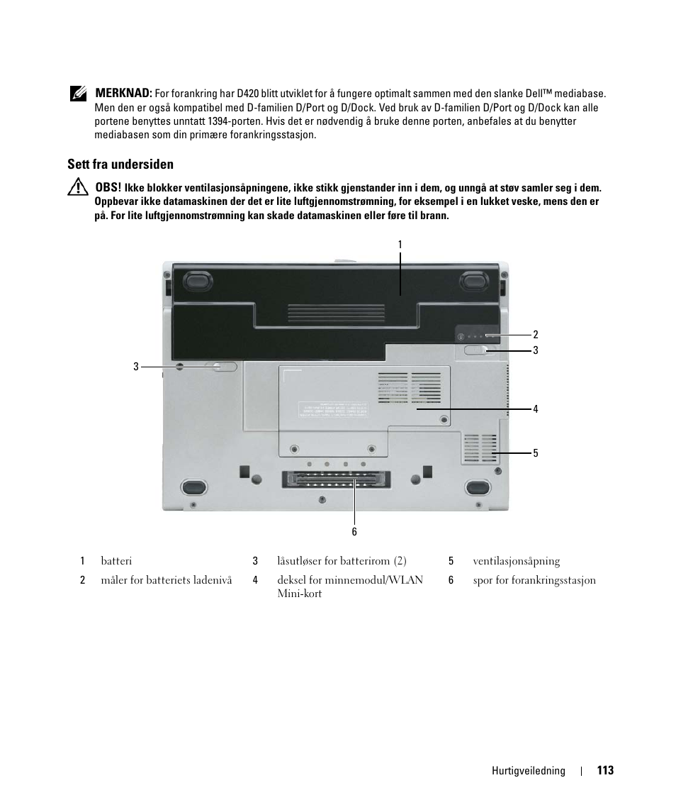 Sett fra undersiden | Dell Latitude D420 User Manual | Page 113 / 226