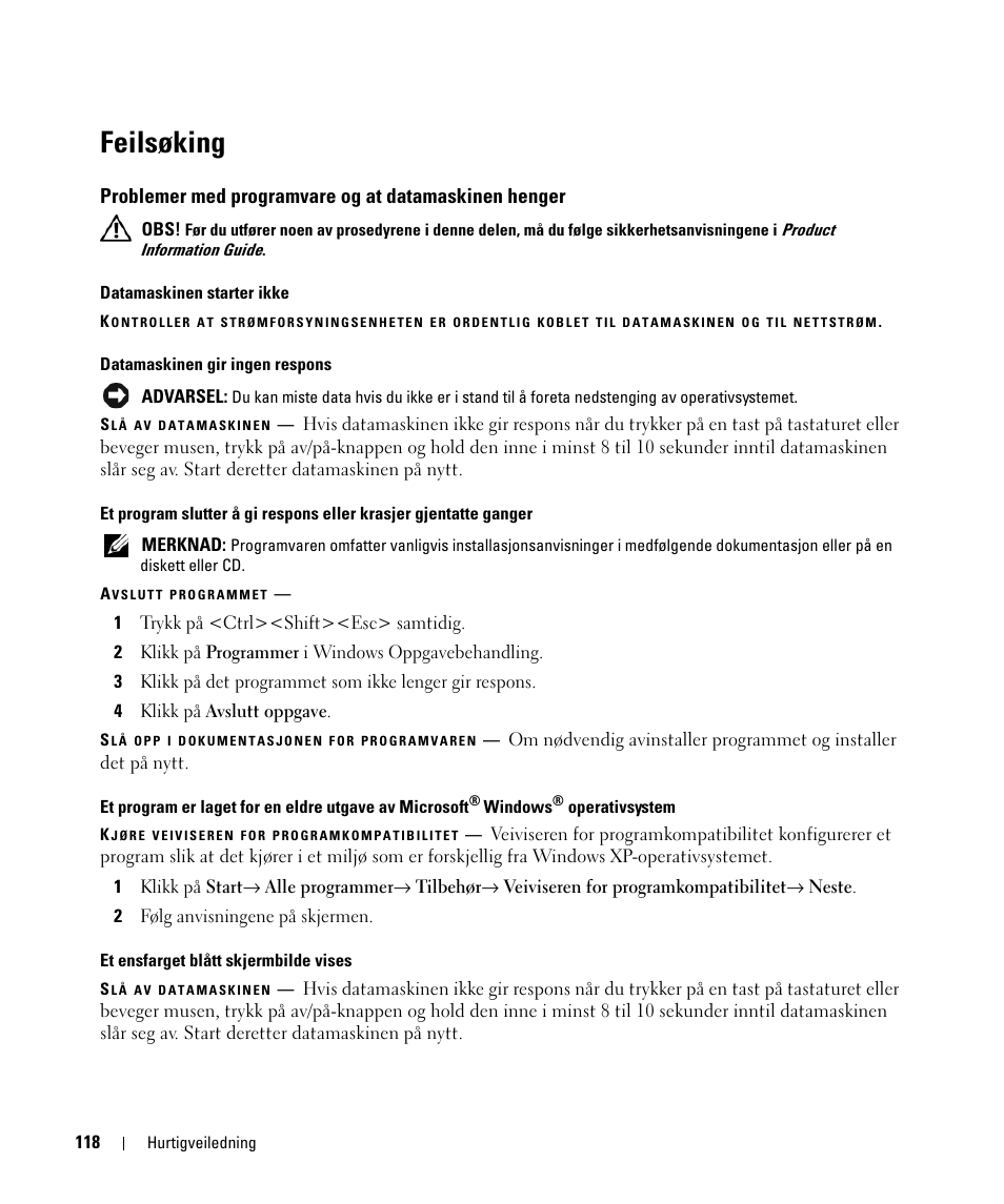 Feilsøking | Dell Latitude D420 User Manual | Page 118 / 226