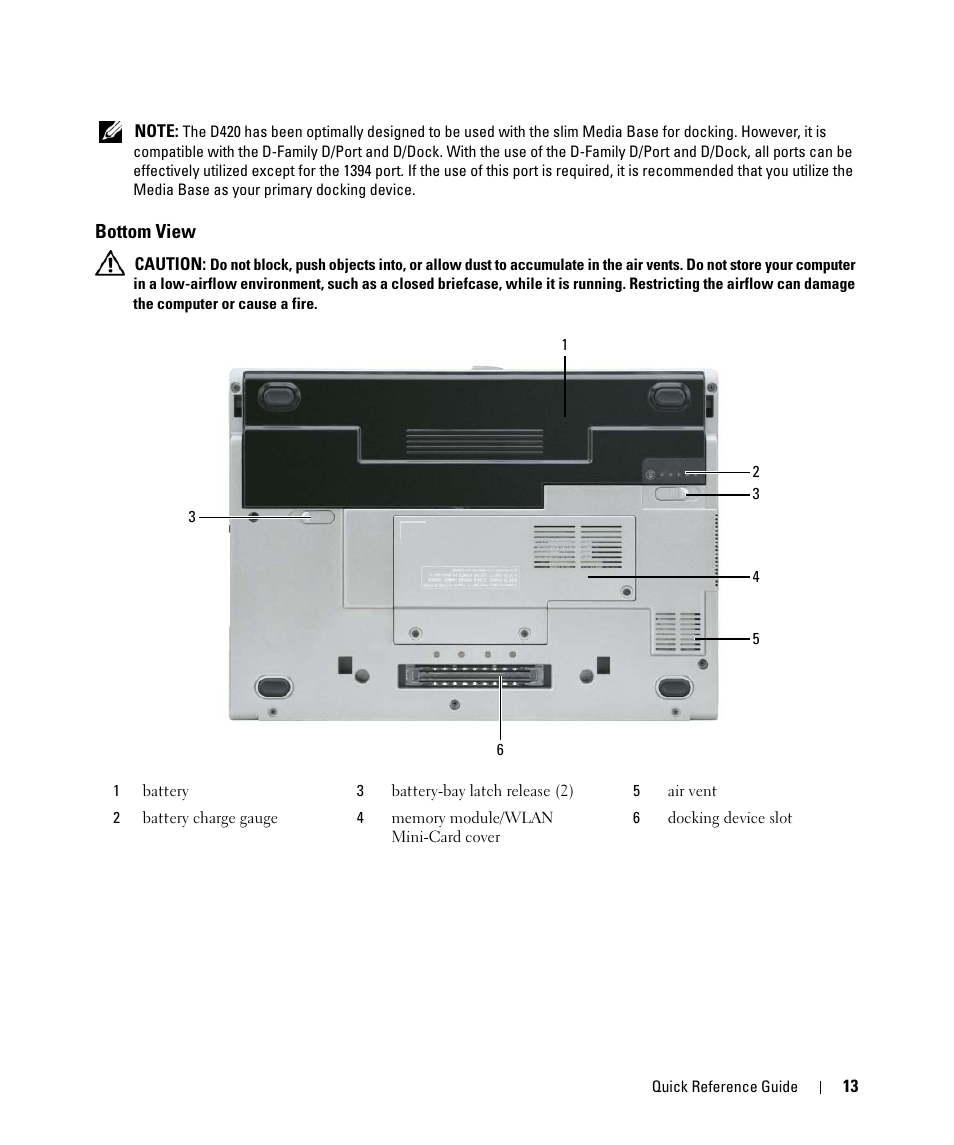 Bottom view | Dell Latitude D420 User Manual | Page 13 / 226