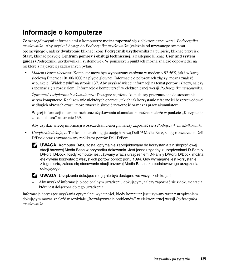 Informacje o komputerze | Dell Latitude D420 User Manual | Page 135 / 226