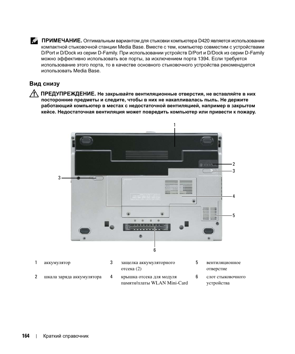 Вид снизу | Dell Latitude D420 User Manual | Page 164 / 226