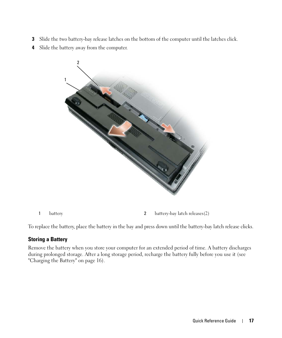 Storing a battery | Dell Latitude D420 User Manual | Page 17 / 226
