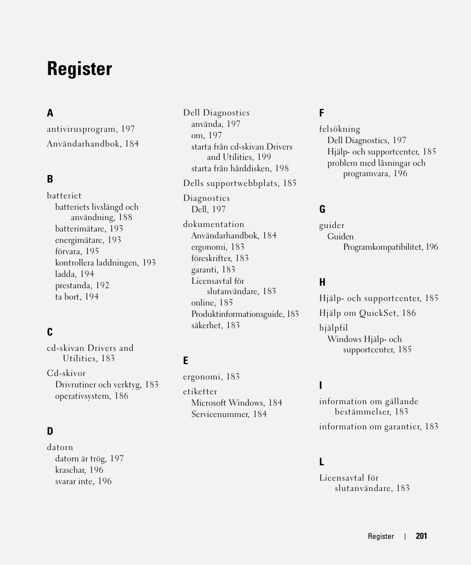 Register | Dell Latitude D420 User Manual | Page 201 / 226