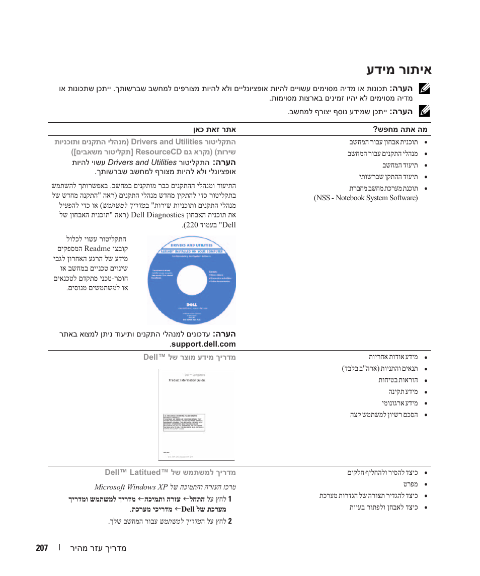 איתור מידע, עדימ רותיא | Dell Latitude D420 User Manual | Page 222 / 226