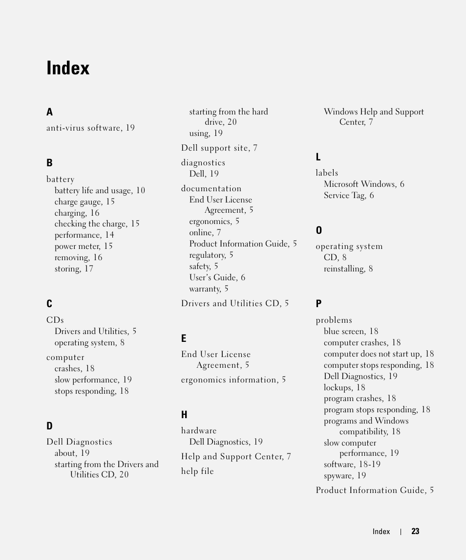 Index | Dell Latitude D420 User Manual | Page 23 / 226