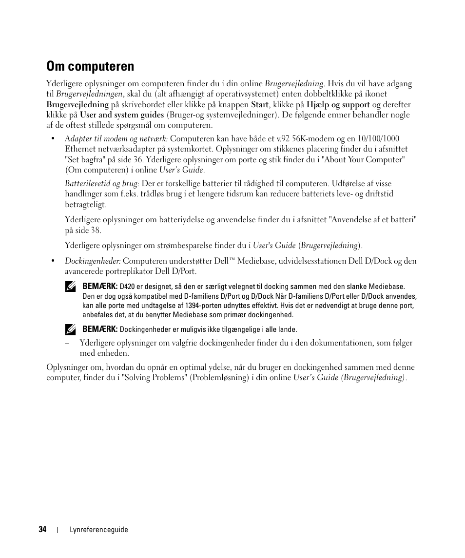 Om computeren | Dell Latitude D420 User Manual | Page 34 / 226