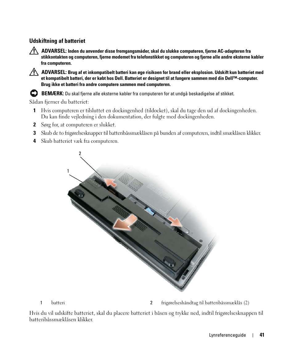 Udskiftning af batteriet | Dell Latitude D420 User Manual | Page 41 / 226