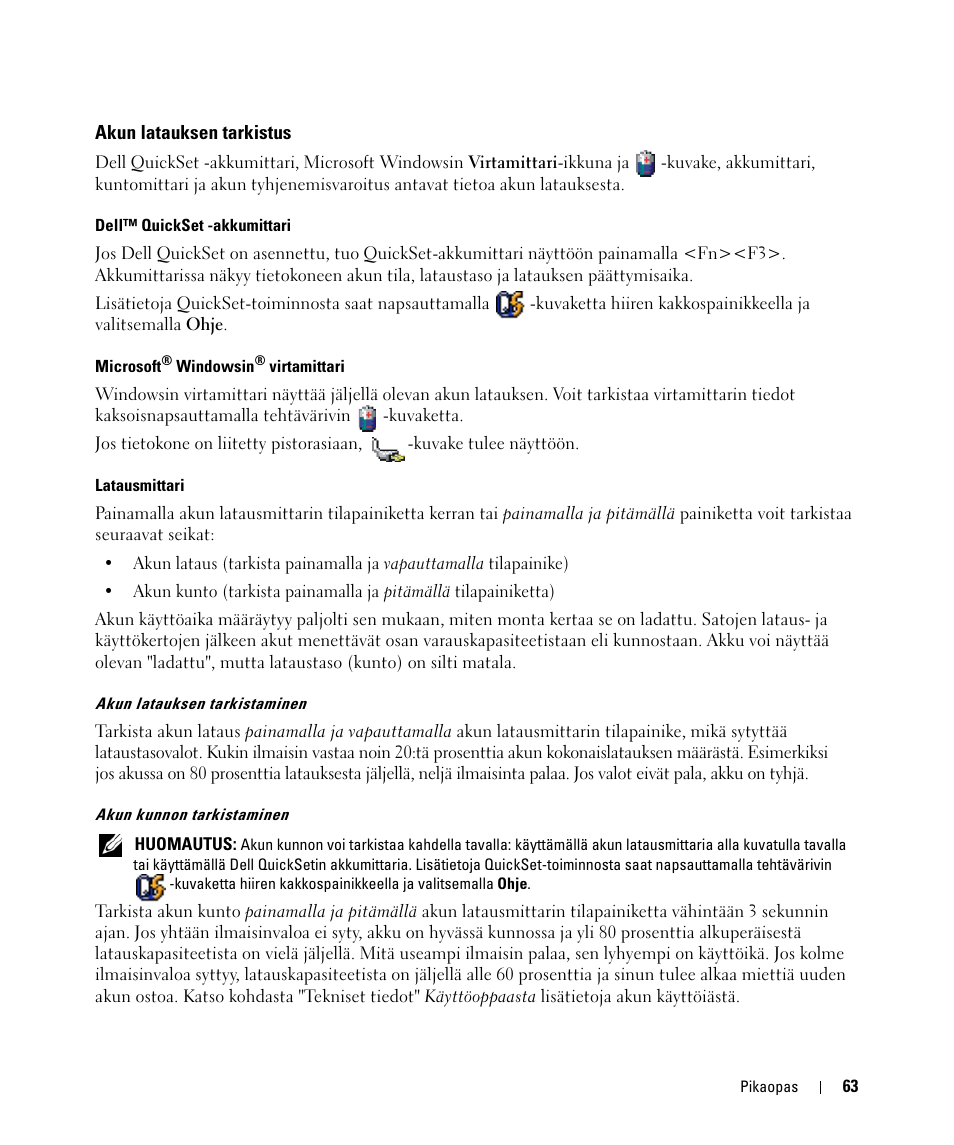 Akun latauksen tarkistus | Dell Latitude D420 User Manual | Page 63 / 226
