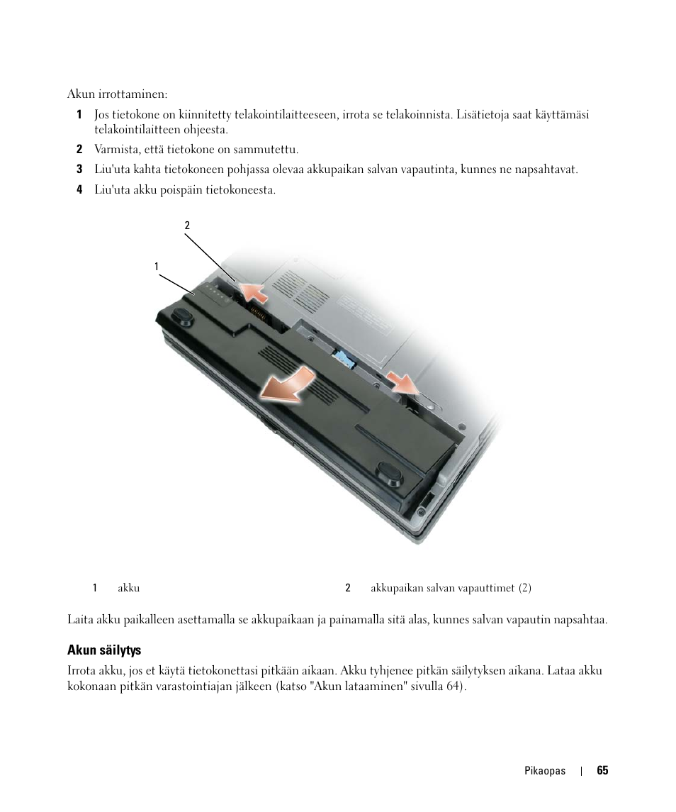 Akun säilytys | Dell Latitude D420 User Manual | Page 65 / 226