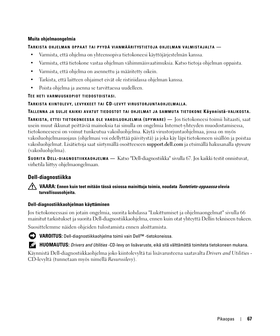 Dell-diagnostiikka | Dell Latitude D420 User Manual | Page 67 / 226