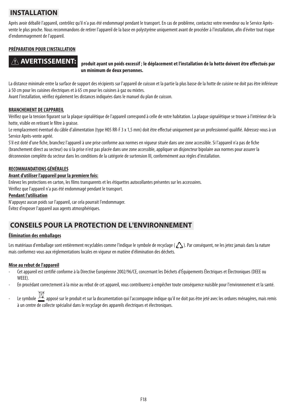 Avertissement | BAUKNECHT DTR 5890 / 02 IN User Manual | Page 20 / 68