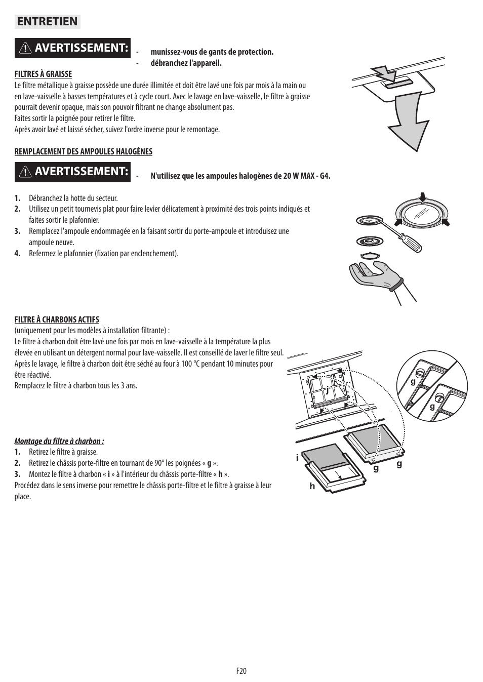 Avertissement, Avertissement: entretien | BAUKNECHT DTR 5890 / 02 IN User Manual | Page 22 / 68