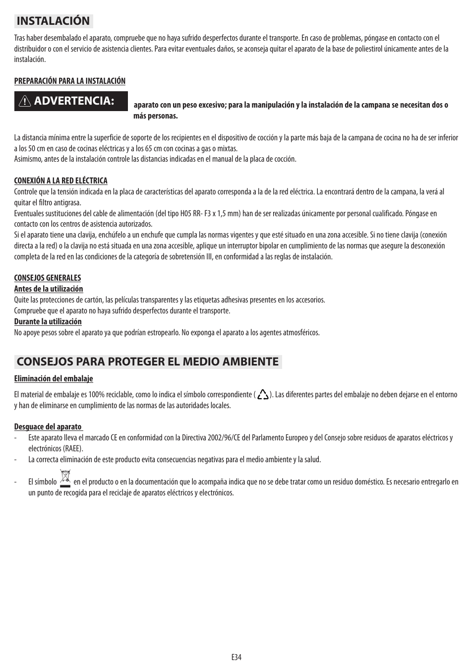 Advertencia | BAUKNECHT DTR 5890 / 02 IN User Manual | Page 36 / 68