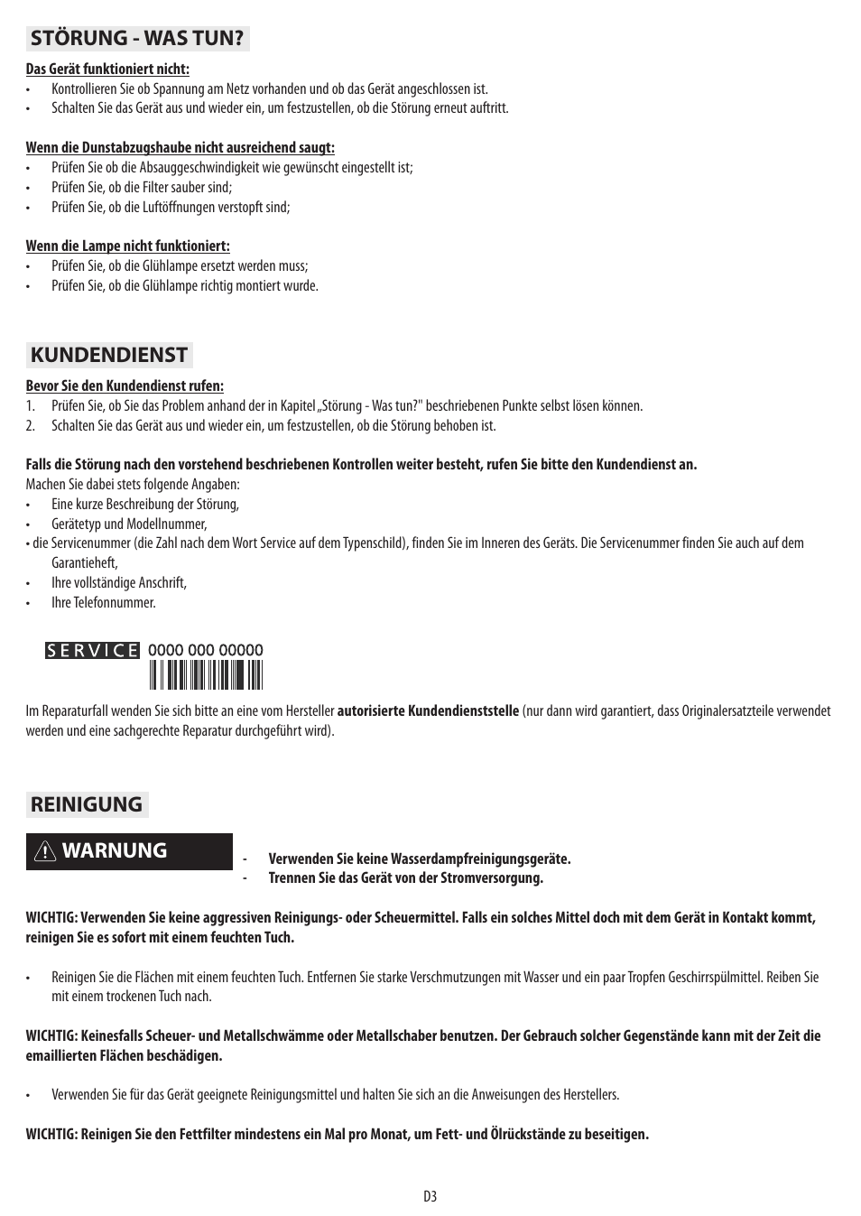 Warnung störung - was tun? kundendienst reinigung | BAUKNECHT DTR 5890 / 02 IN User Manual | Page 5 / 68