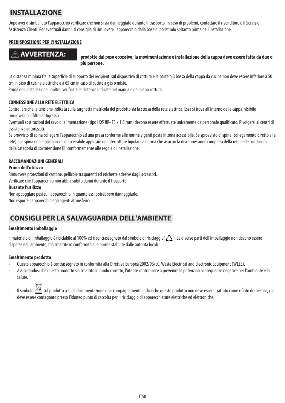 Avvertenza | BAUKNECHT DTR 5890 / 02 IN User Manual | Page 52 / 68