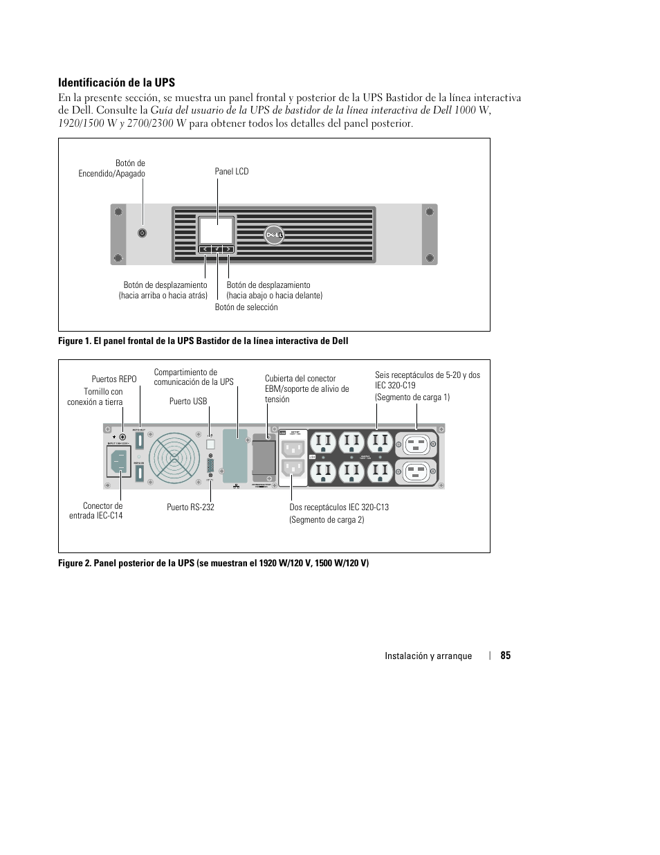 Identificación de la ups | Dell UPS 1000R User Manual | Page 89 / 184