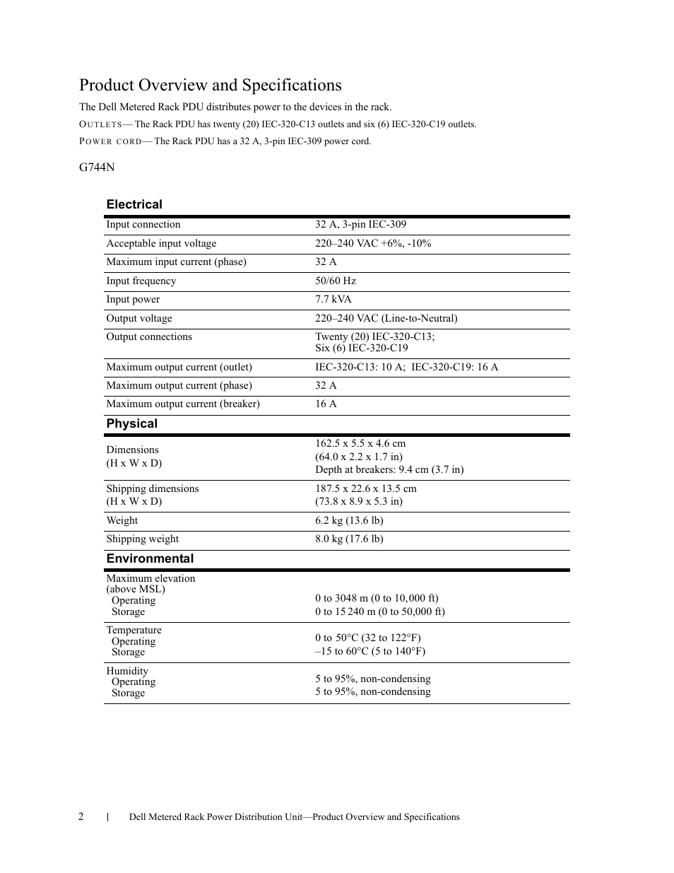 Product overview and specifications | Dell Metered PDU LED User Manual | Page 2 / 32