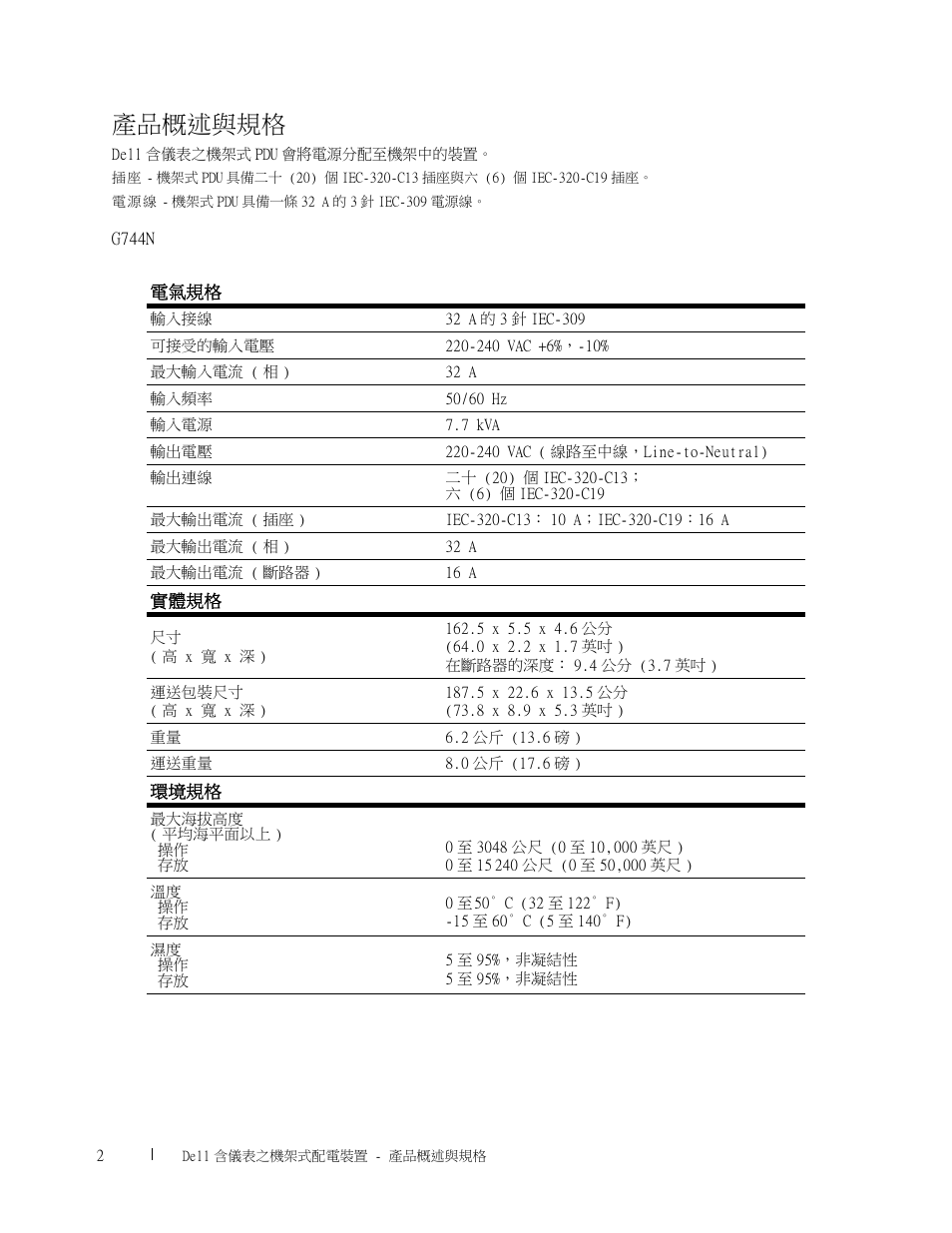 產品概述與規格 | Dell Metered PDU LED User Manual | Page 30 / 32