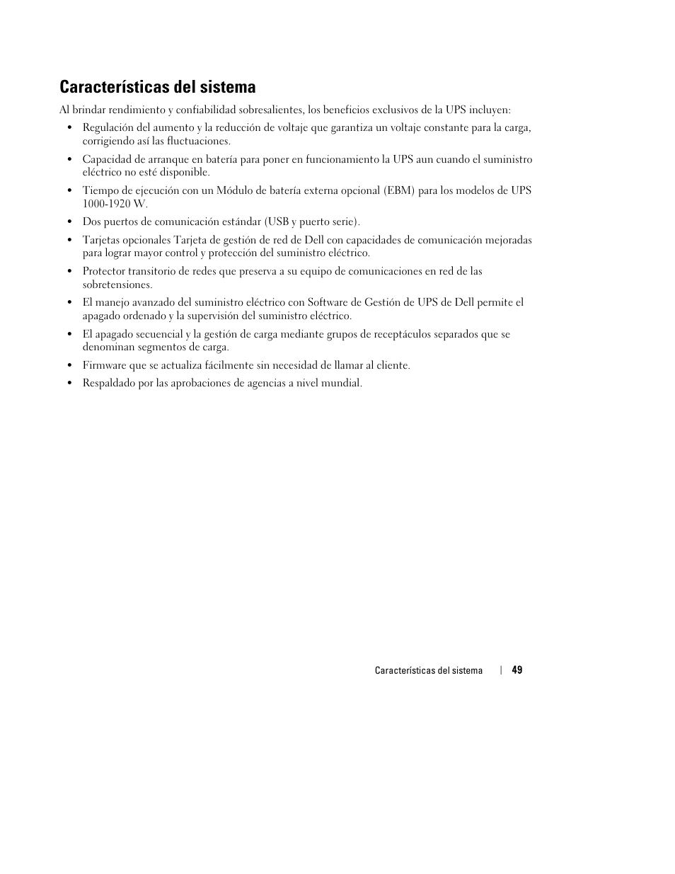 Características del sistema | Dell UPS 500T User Manual | Page 53 / 112