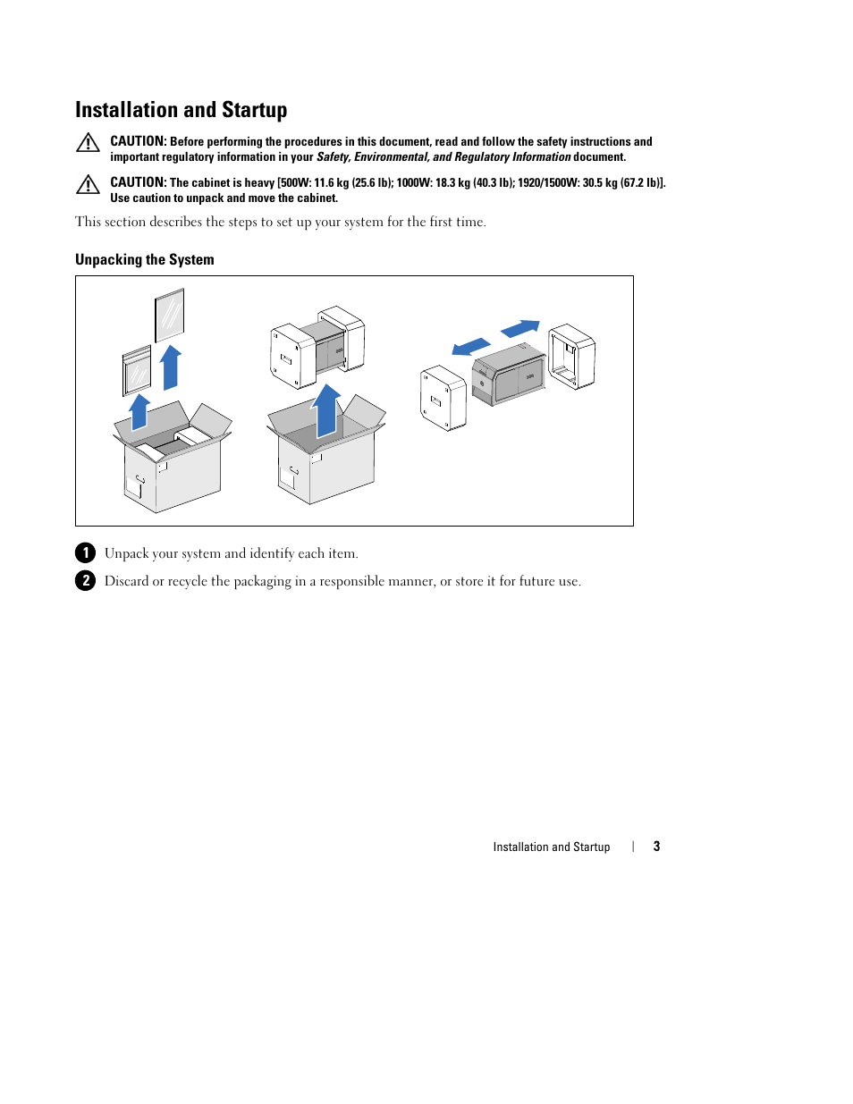 Installation and startup | Dell UPS 500T User Manual | Page 7 / 112