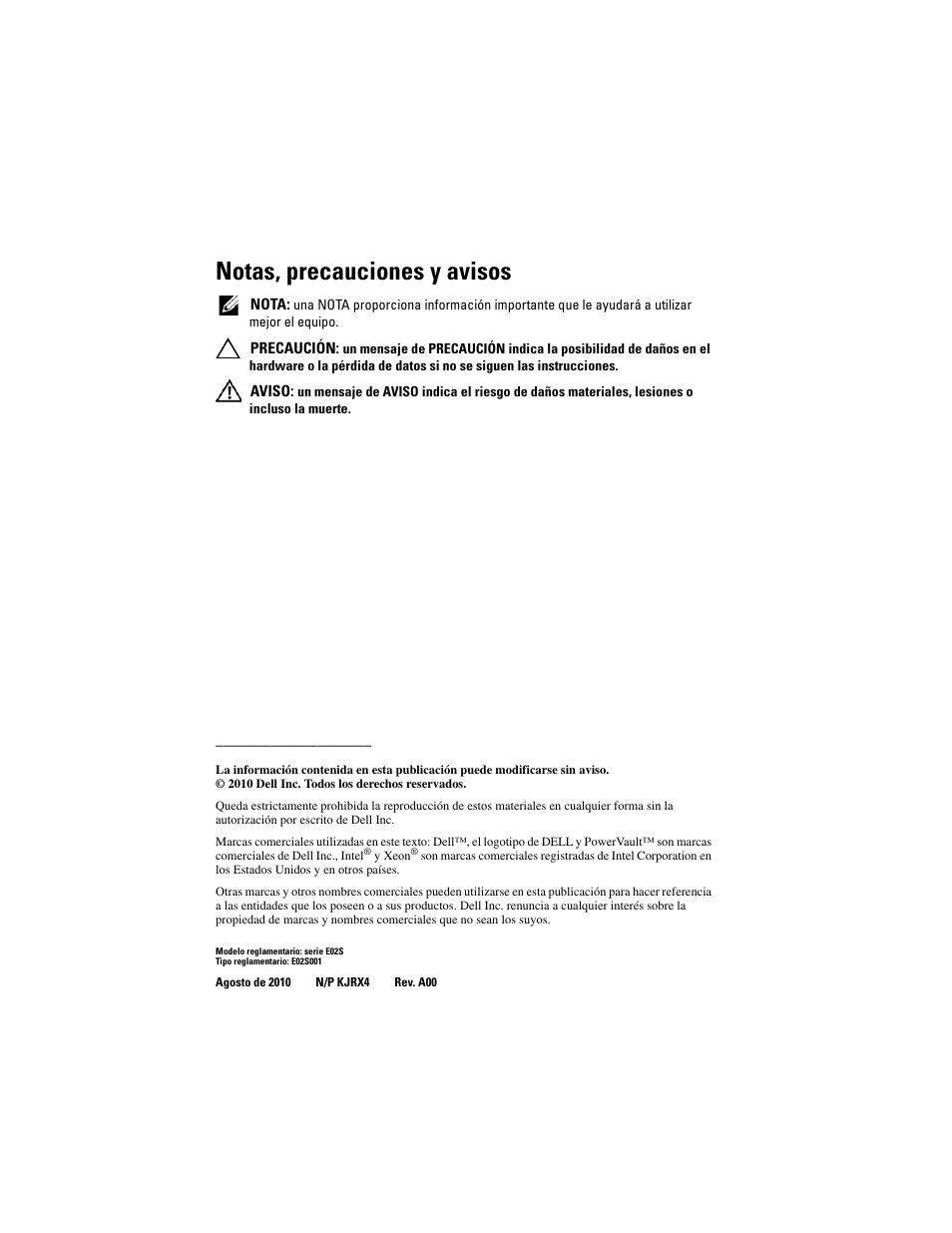 Notas, precauciones y avisos | Dell DX6004S User Manual | Page 78 / 108