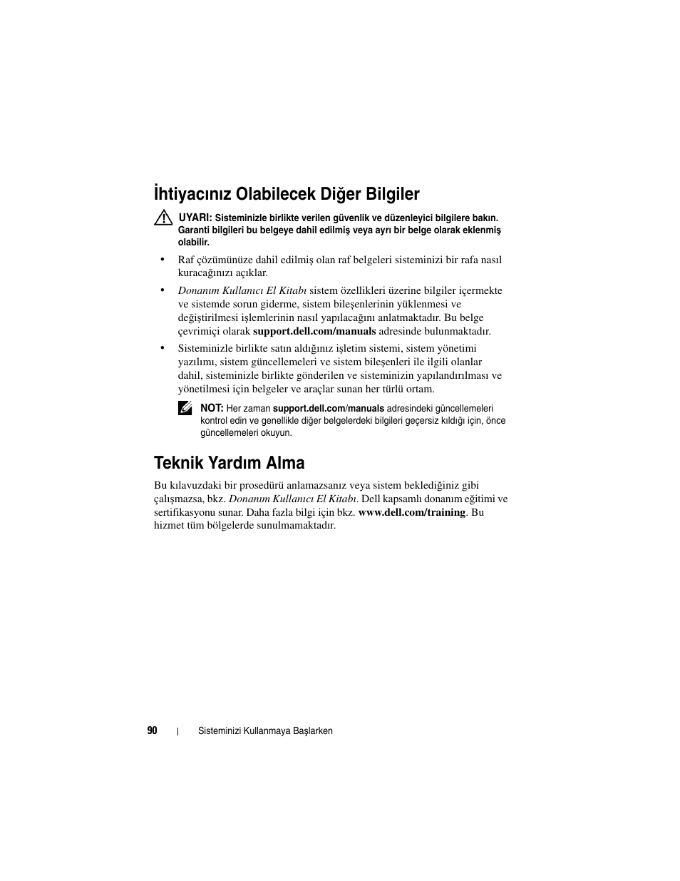 Ihtiyacınız olabilecek diğer bilgiler, Teknik yardım alma, I htiyacınız olabilecek di ğ er bilgiler | Dell DX6004S User Manual | Page 92 / 108