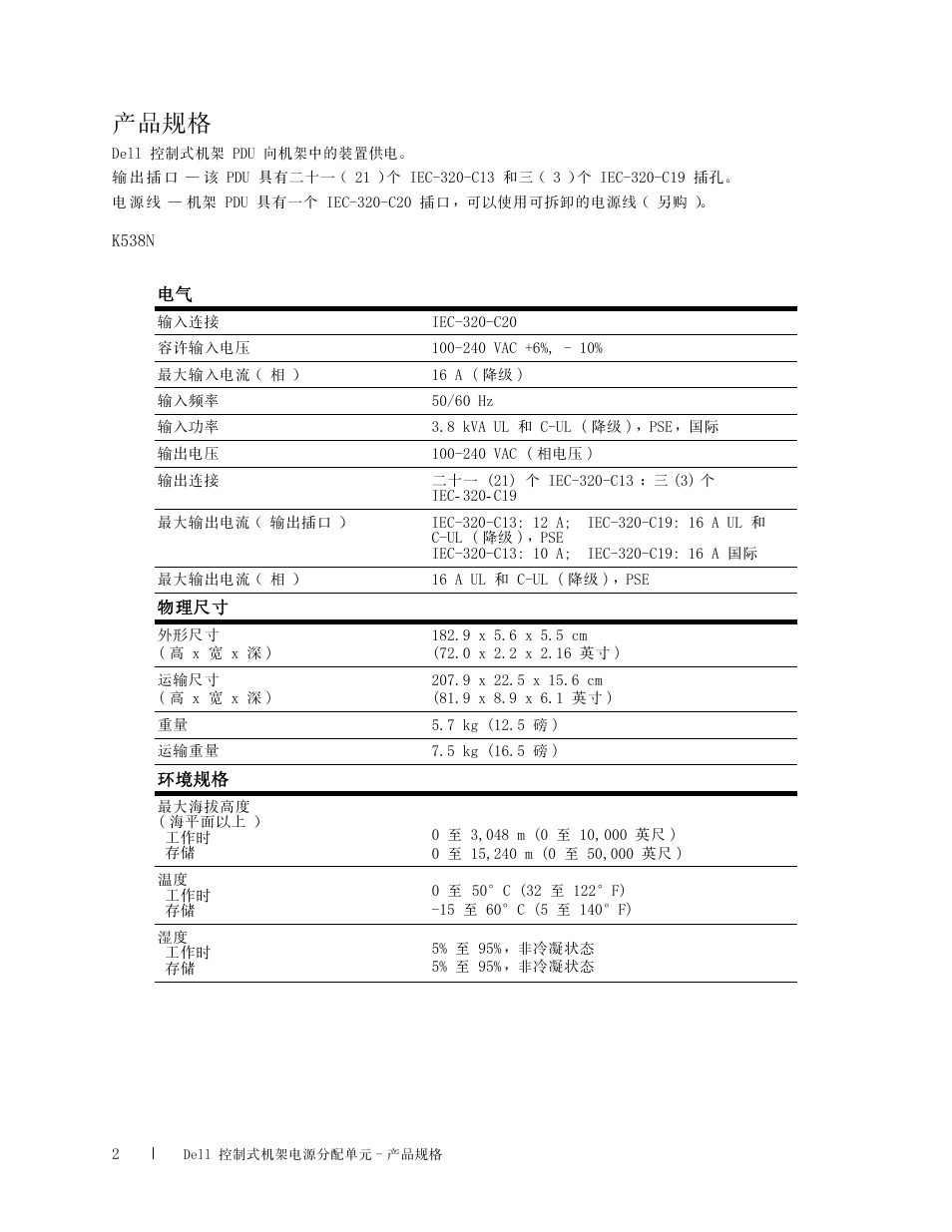 产品规格 | Dell Managed PDU LED User Manual | Page 30 / 36