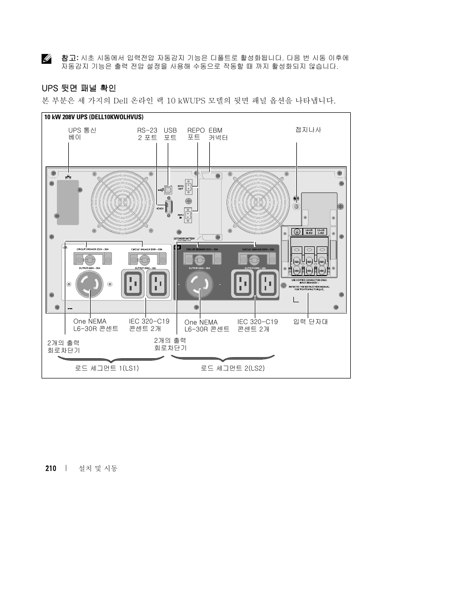 Ups 뒷면 패널 확인 | Dell UPS 10000R User Manual | Page 212 / 244