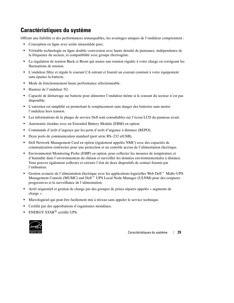 Caractéristiques du système | Dell UPS 10000R User Manual | Page 31 / 244