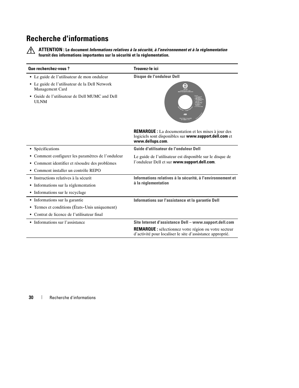 Recherche d'informations | Dell UPS 10000R User Manual | Page 32 / 244
