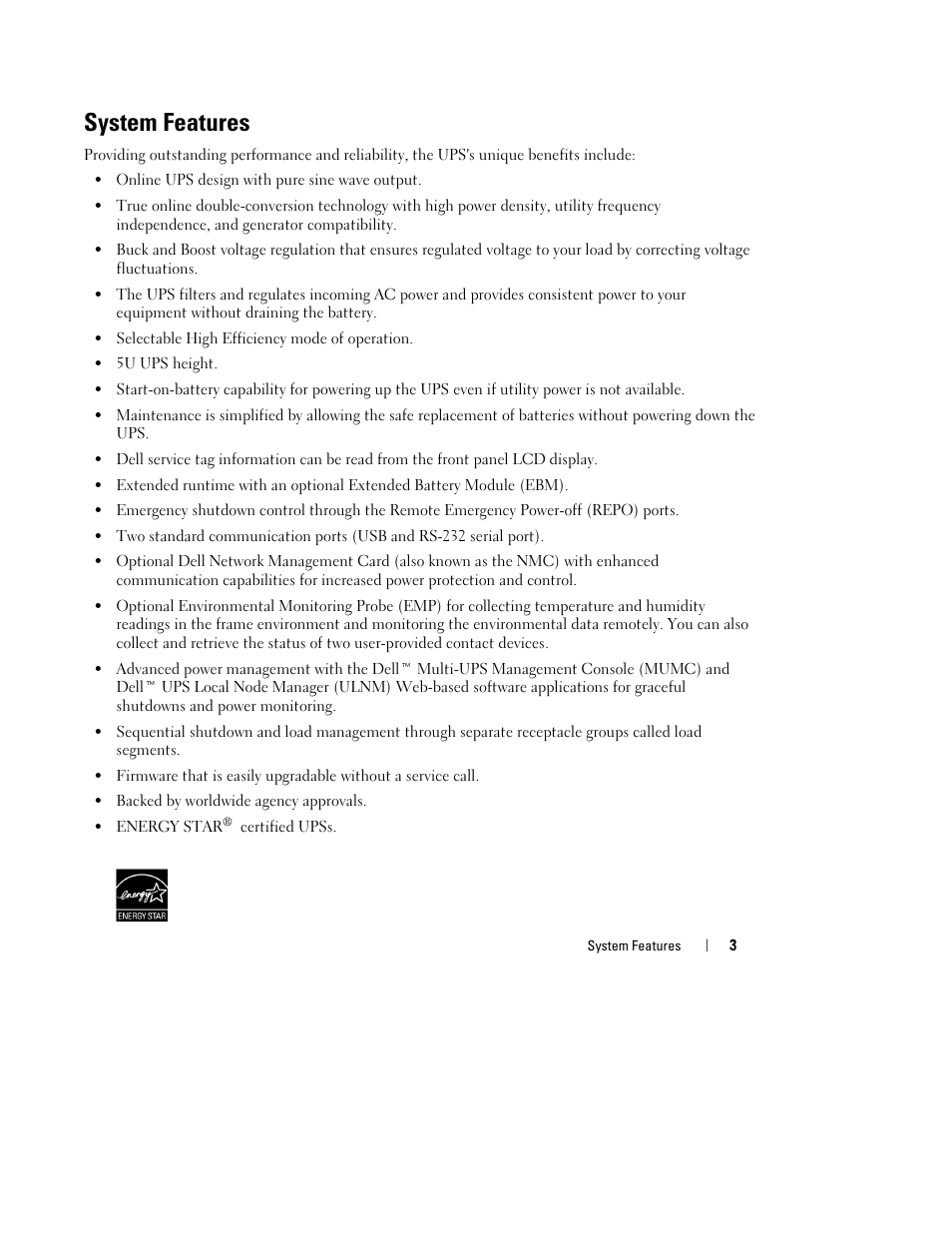 System features | Dell UPS 10000R User Manual | Page 5 / 244