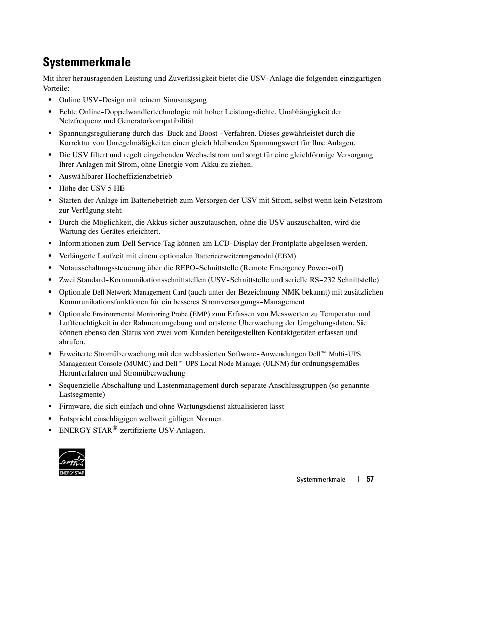 Systemmerkmale | Dell UPS 10000R User Manual | Page 59 / 244