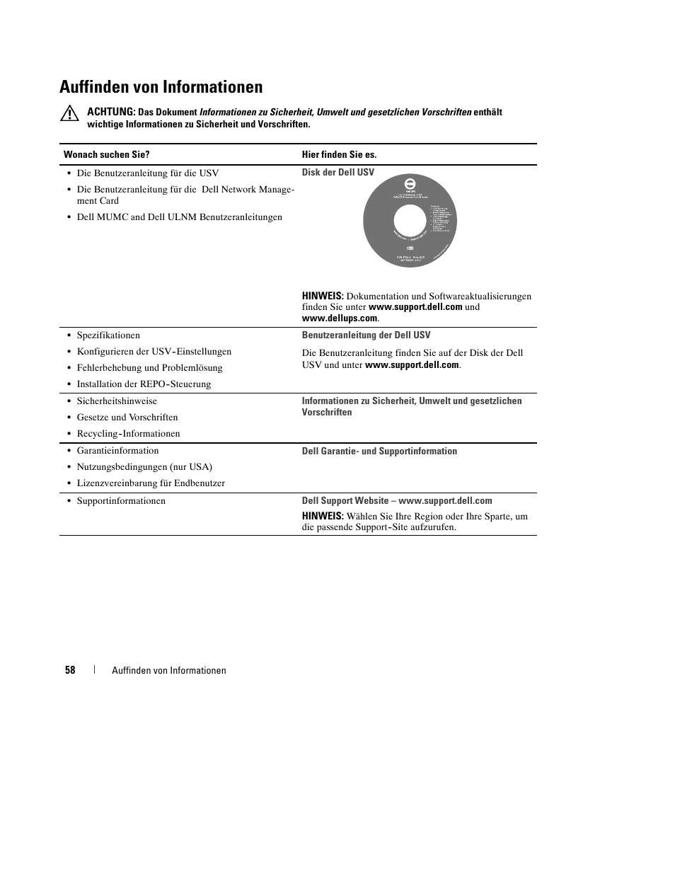 Auffinden von informationen | Dell UPS 10000R User Manual | Page 60 / 244