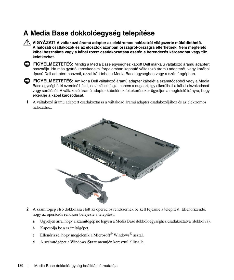 A media base dokkolóegység telepítése | Dell Latitude D430 User Manual | Page 132 / 250