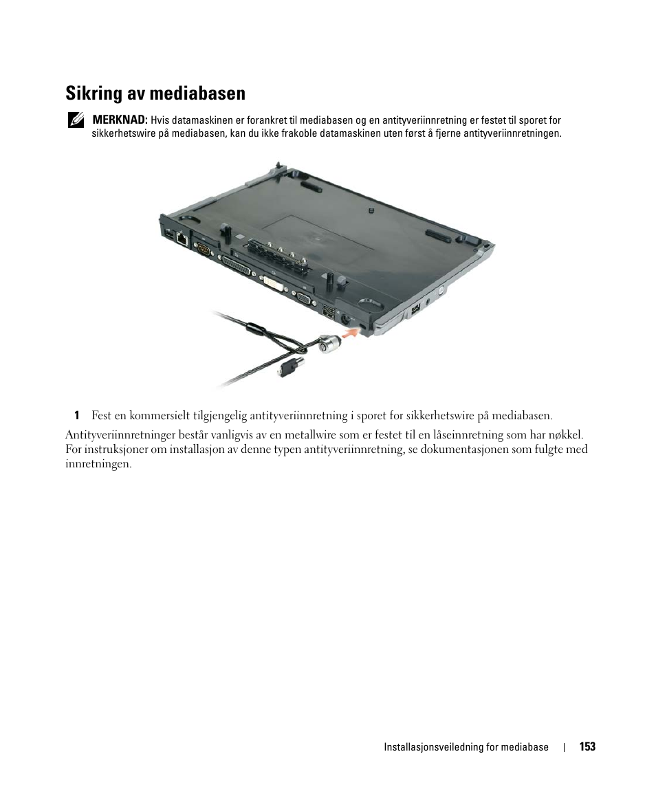 Sikring av mediabasen | Dell Latitude D430 User Manual | Page 155 / 250