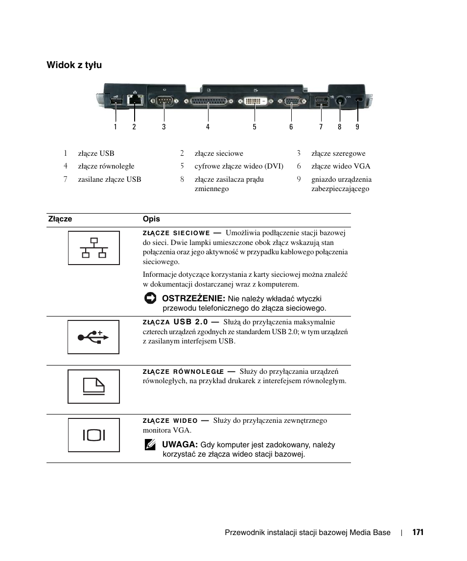 Widok z tyłu | Dell Latitude D430 User Manual | Page 173 / 250