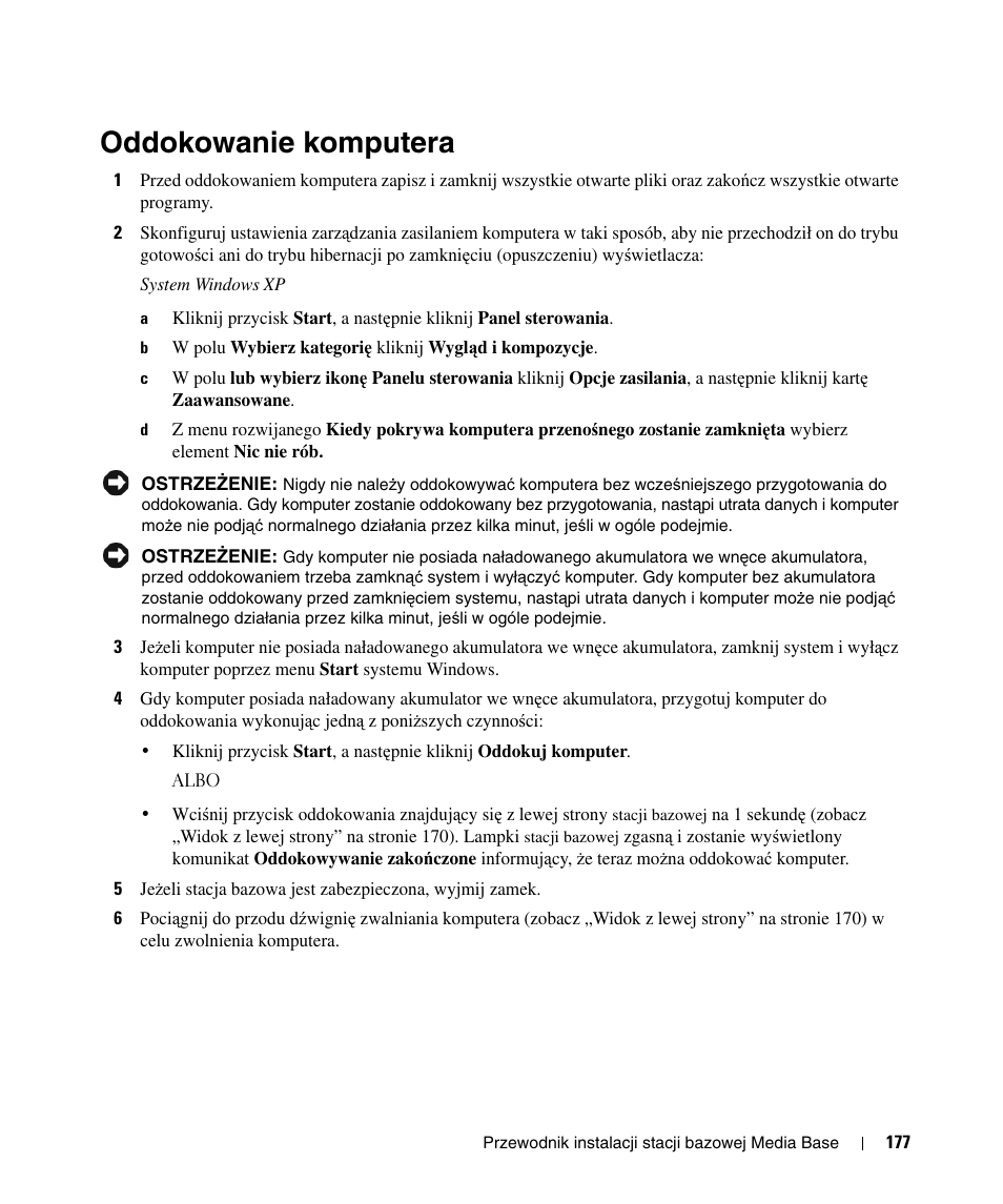 Oddokowanie komputera | Dell Latitude D430 User Manual | Page 179 / 250