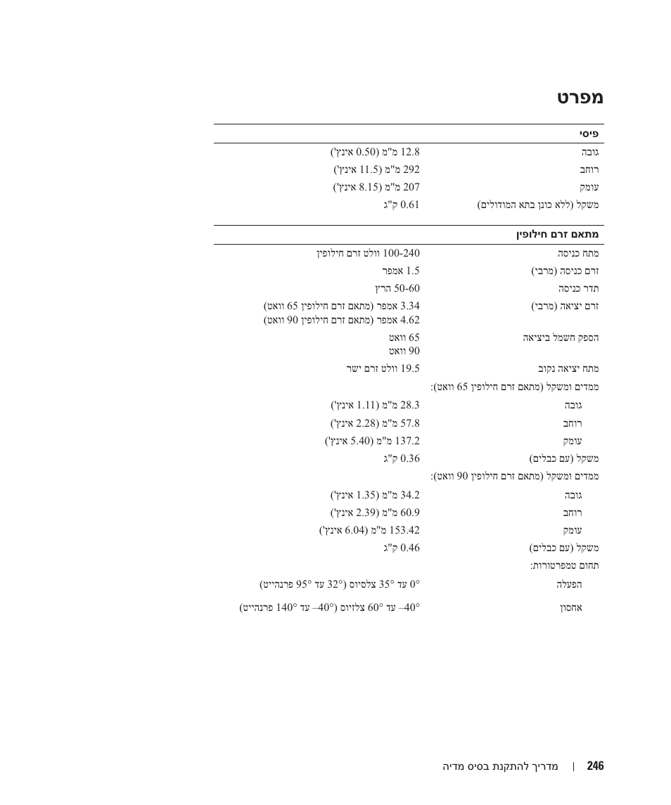 מפרט, טרפמ | Dell Latitude D430 User Manual | Page 233 / 250