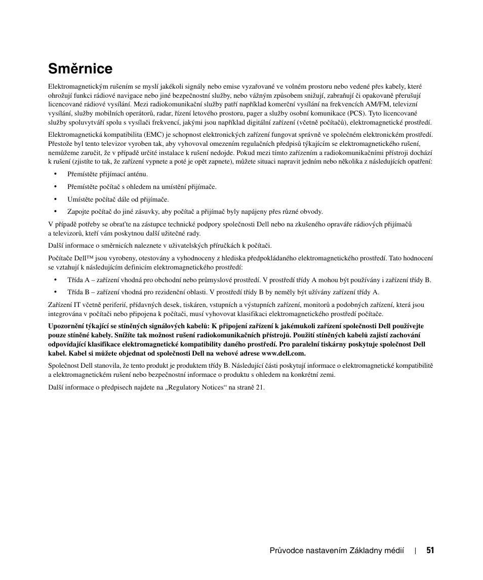 Směrnice, Ě rnice, Sm ě rnice | Dell Latitude D430 User Manual | Page 53 / 250