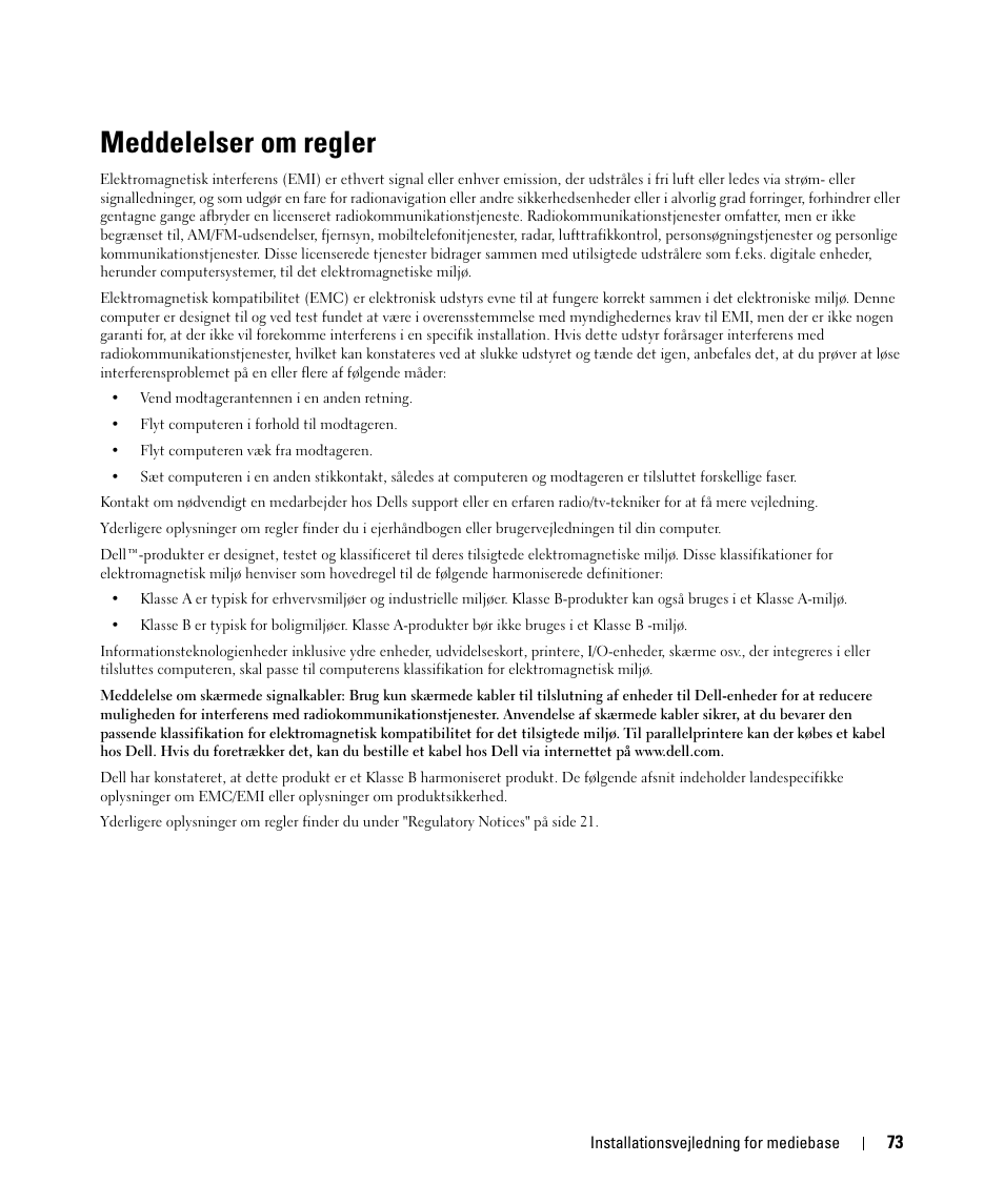 Meddelelser om regler | Dell Latitude D430 User Manual | Page 75 / 250